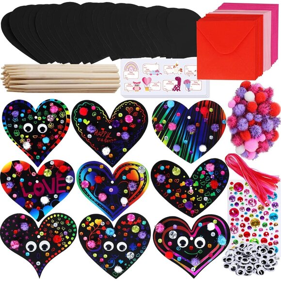 Other - 27 Sets Magic Color Scratch Paper Heart Ornaments Bookmarks Valentine Craft Kits